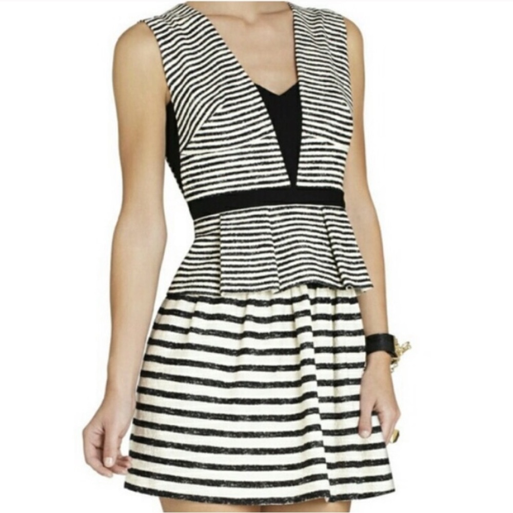 BCBGMaxAzria Piper Black and White Peplum Dress size 4